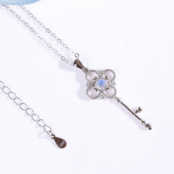 Charm Womens Key Shaped Silver Moonstone Pendant Necklace For Women Beautiful
