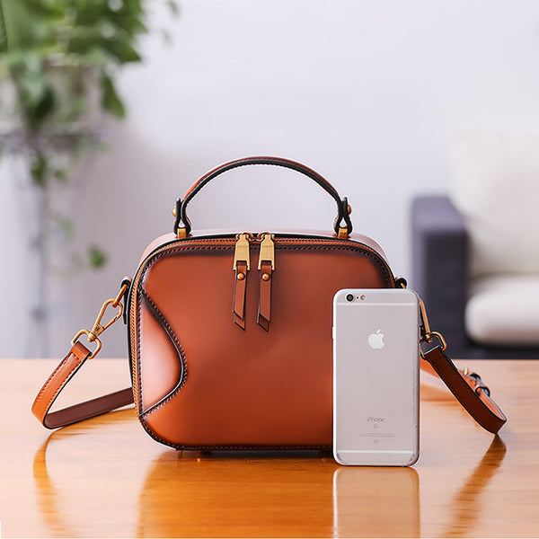 Chic Cube Bag Womens Leather Crossbody Bags Shoulder Bag for Women Brown