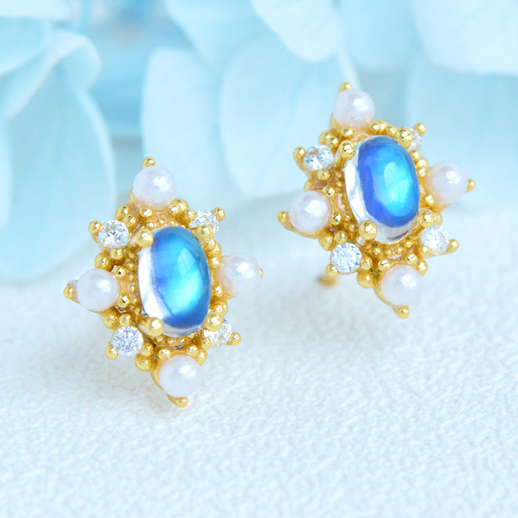 Oval Cabochon Moonstone Earrings - State St. Jewelers