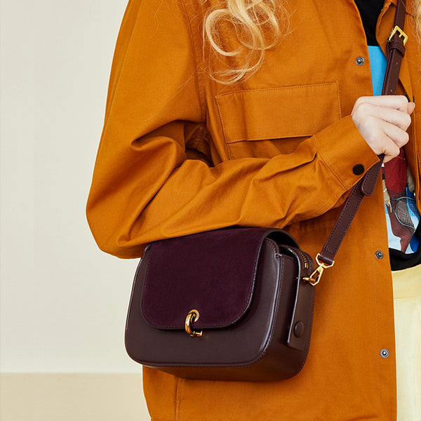 Chic Women Orange Leather Crossbody Bags Shoulder Bag for Women Genuine Leather