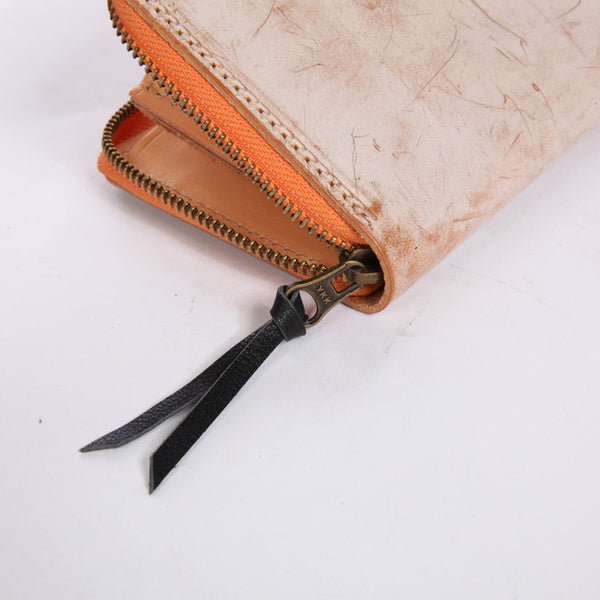 Chic Women's Waxed Leather Billfold Zip Around Wallet For Women Genuine Leather