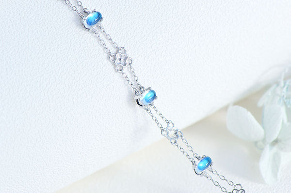Chic Womens Blue Moonstone Bracelet June Birthstone Jewelry For Women Designer