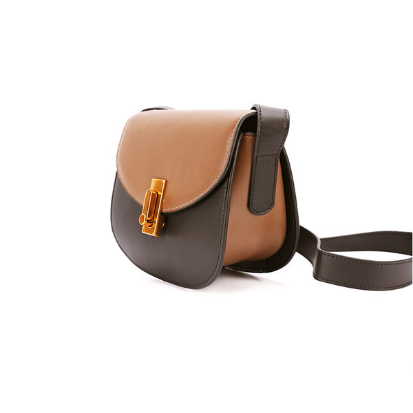 Small Womens Brown Leather Crossbody Saddle Bag Purse Shoulder Bag for Women