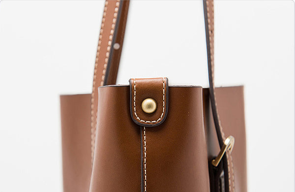 Chic Womens Brown Leather Tote Bag Leather Handbags for Women details 3
