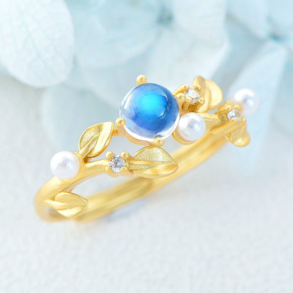 Chic Womens Gold Plated Sterling Silver Blue Moonstone Ring For Women Accessories