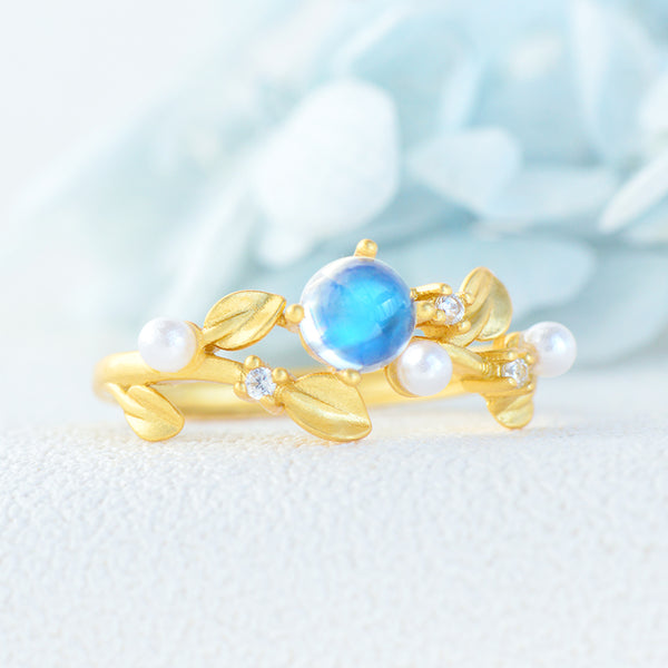 Chic Womens Gold Plated Sterling Silver Blue Moonstone Ring For Women Affordable