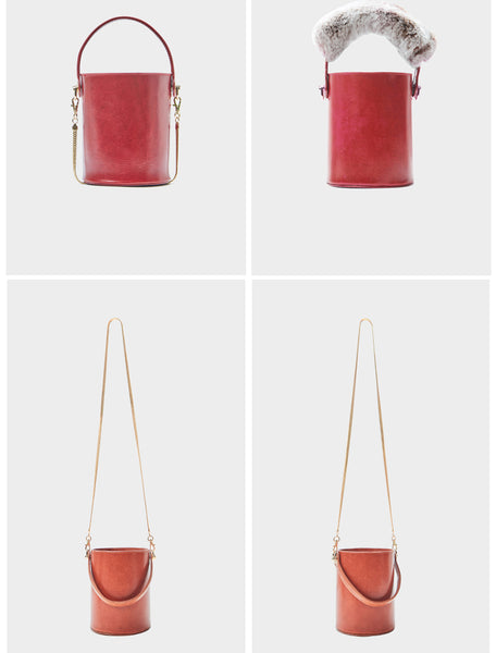 Chic Womens Red Leather Crossbody Bucket Bag Handbags Purse for Women mini