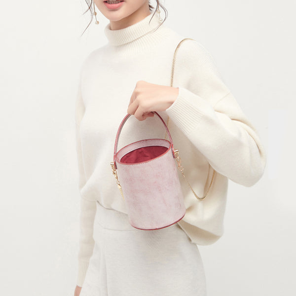 Chic Womens Wax Leather Crossbody Bucket Bag Handbags Purse for Women stylish