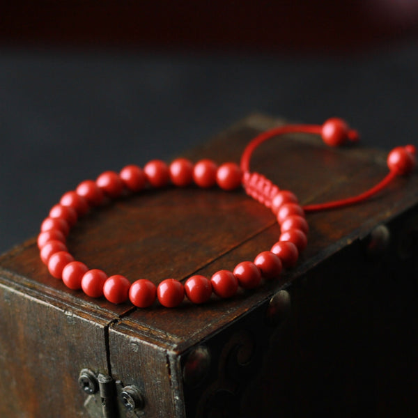 Cinnabar Stone Beaded Bracelet Handmade Gemstone Jewelry Accessories Gifts For Women