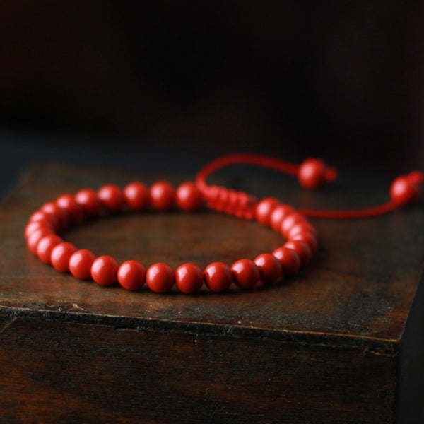 Cinnabar Stone Beaded Bracelet Handmade Gemstone Jewelry Accessories Gifts Women