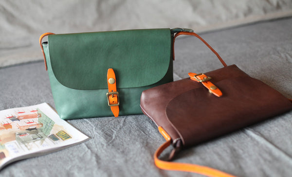 Classic Womens Green Leather Satchel Bag Crossbody Bags Shoulder Bag cute