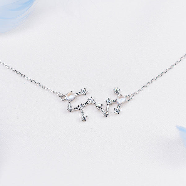 Constellation Moonstone Pendant Necklace Gold Silver Gemstone Jewelry Women Zodiac birthstone gift