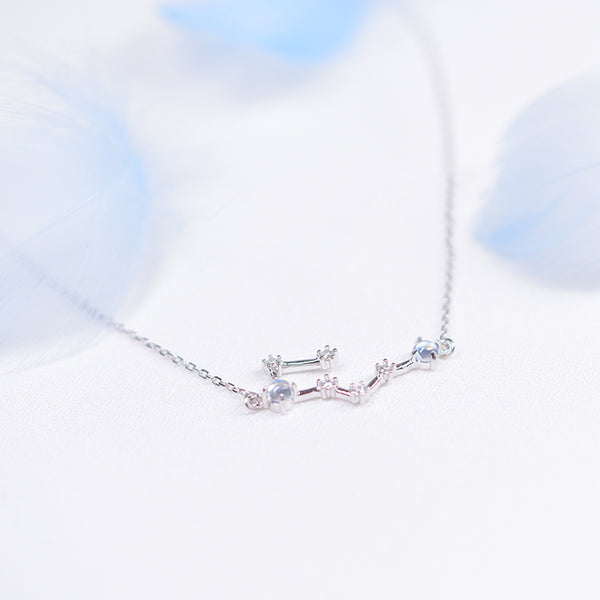 Constellation Moonstone Pendant Necklace Gold Silver Gemstone Jewelry Women Zodiac birthstone