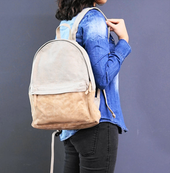 Womens Cool Canvas And Vegan Leather Backpacks Rucksack Purse For Women Brown