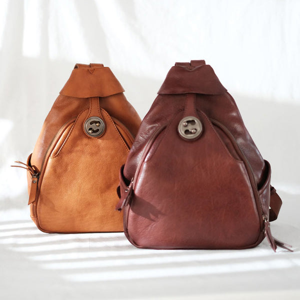 Cool Ladies Brown Leather Backpack Purse Small Rucksack For Women Best