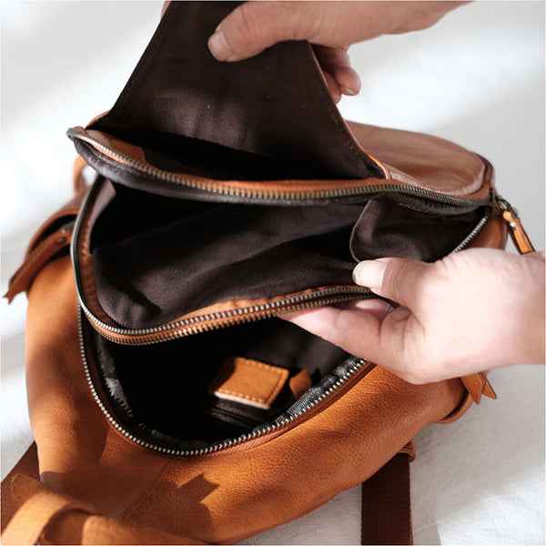 Cool Ladies Brown Leather Backpack Purse Small Rucksack For Women Inside
