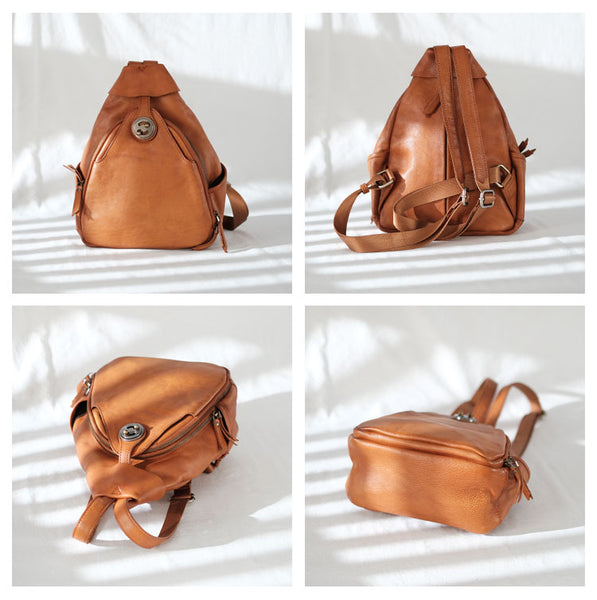 Cool Ladies Brown Leather Backpack Purse Small Rucksack For Women Latest