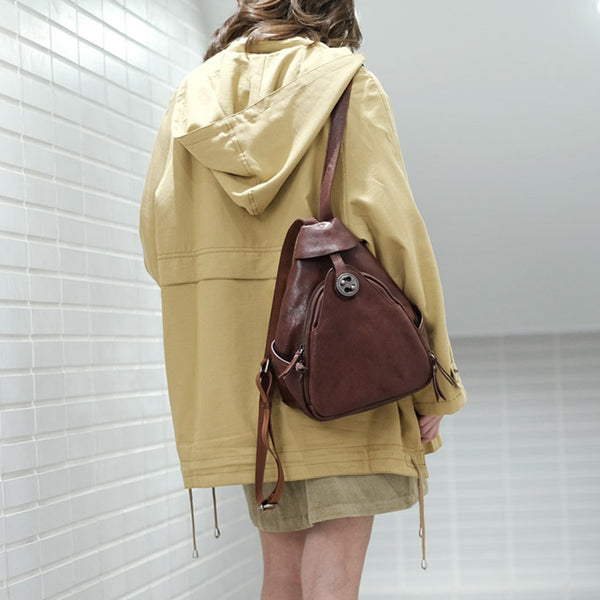 Cool Ladies Brown Leather Backpack Purse Small Rucksack For Women Online