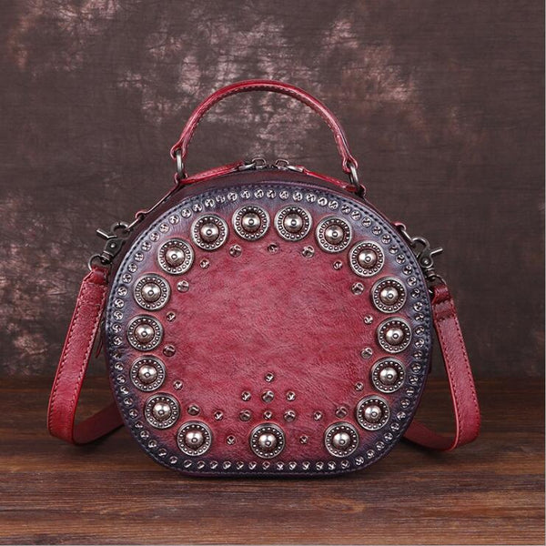 Cool Ladies Rivets Leather Circle Bag Crossbody Purse For Women Beautiful