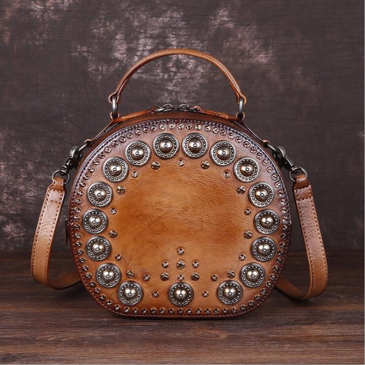 Cool Ladies Rivets Leather Circle Bag Crossbody Purse For Women Best