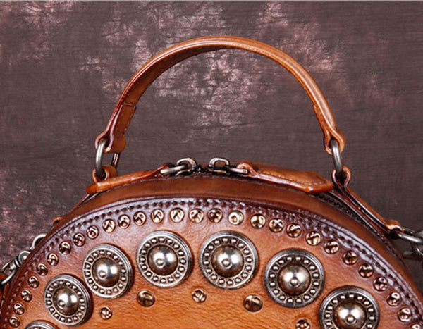 Cool Ladies Rivets Leather Circle Bag Crossbody Purse For Women Original