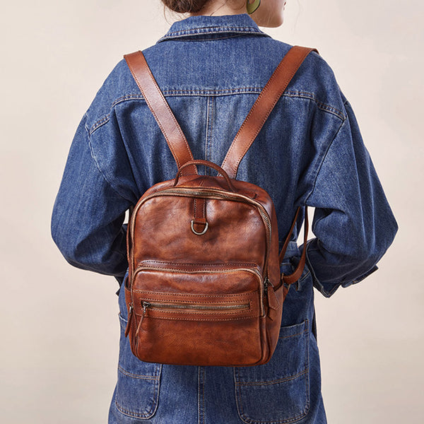 Cool Womens Small Brown Leather Backpack Purse Funky Backpacks for Women Chic
