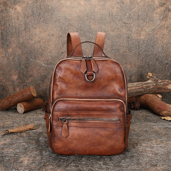 Cool Womens Small Brown Leather Backpack Purse Funky Backpacks for Women
