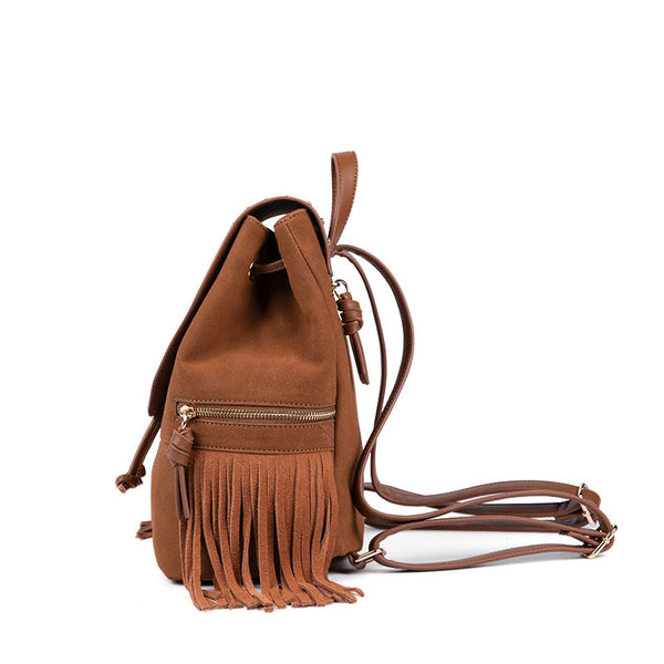 Cool Ladies Western Brown Vegan Leather Fringe Backpack Purse For Women Beautiful