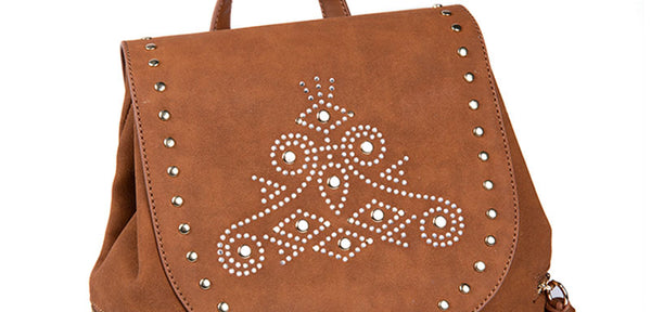 Cool Ladies Western Brown Vegan Leather Fringe Backpack Purse For Women Designer
