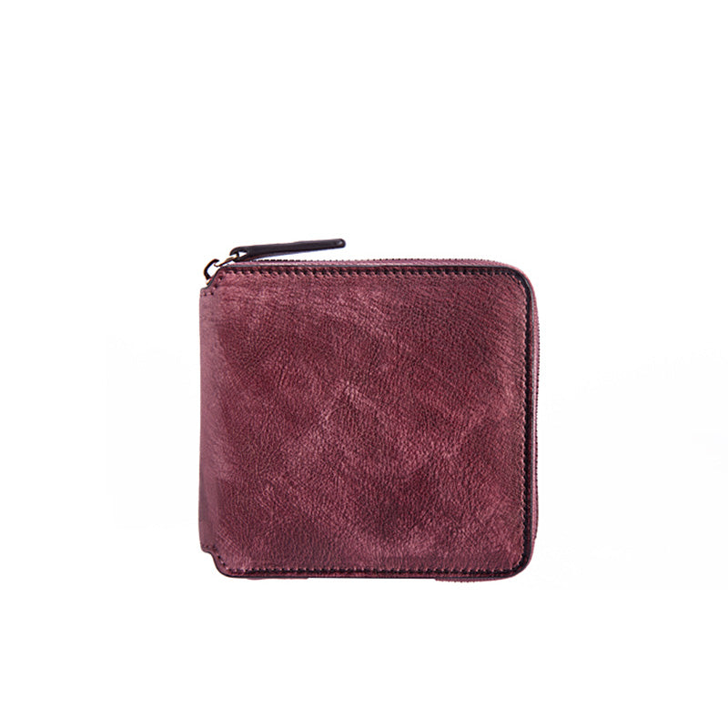 Cool Leather Womens Short Zip Wallet Small Wallets for Women, Purple