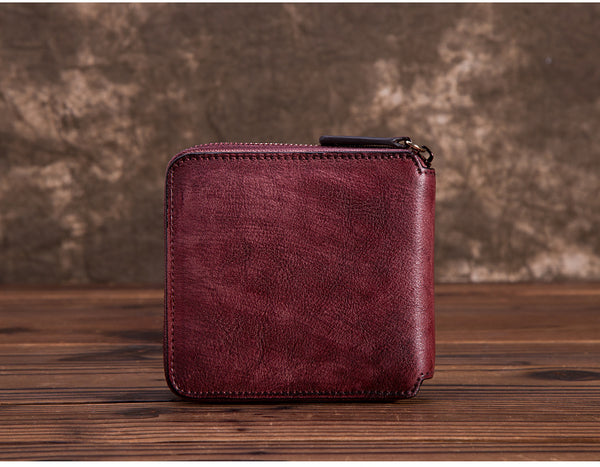 Cool Leather Womens Short Zip Wallet Small Wallets for Women purple details