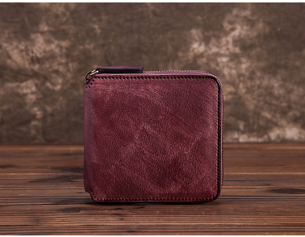 Cool Leather Womens Short Zip Wallet Small Wallets for Women purple