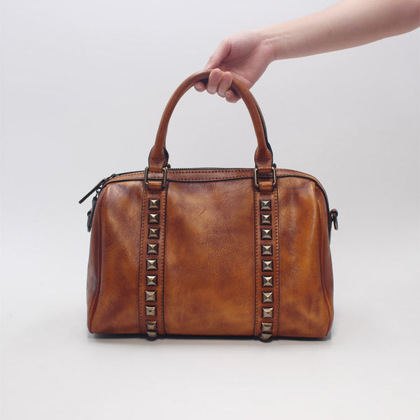 Cool Rivets Womens Handbags Brown Leather Shoulder Bag for Women best