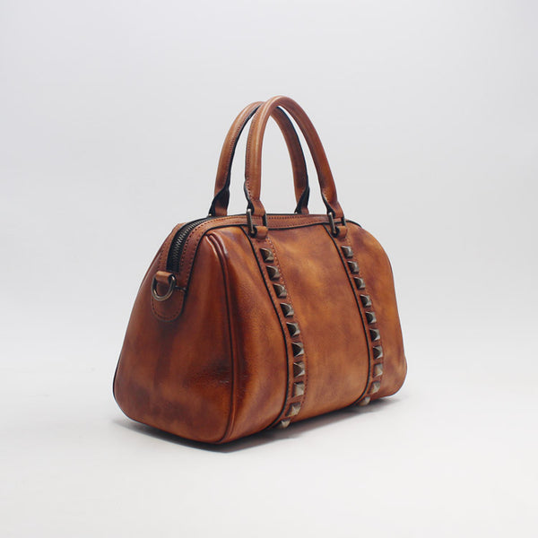 Cool Rivets Womens Handbags Brown Leather Shoulder Bag for Women gift