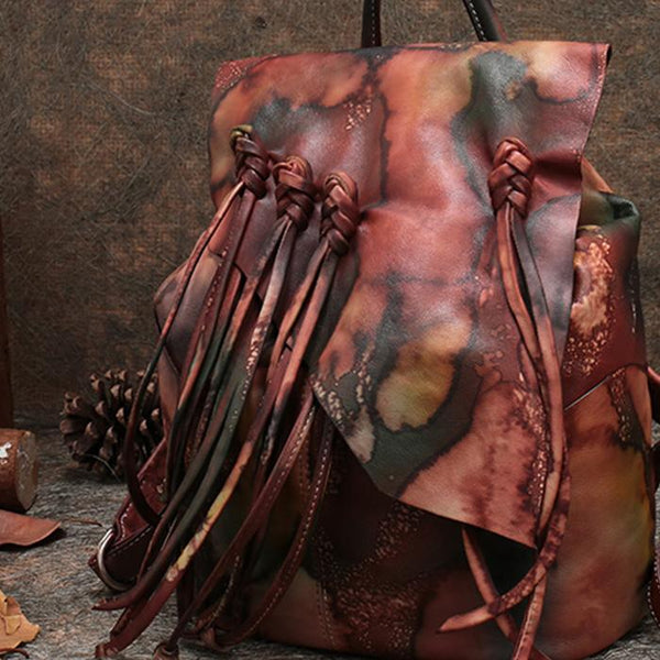 Cool Tassel Women Leather Backpack Purse Designer Backpacks for Women Chic Mix Color