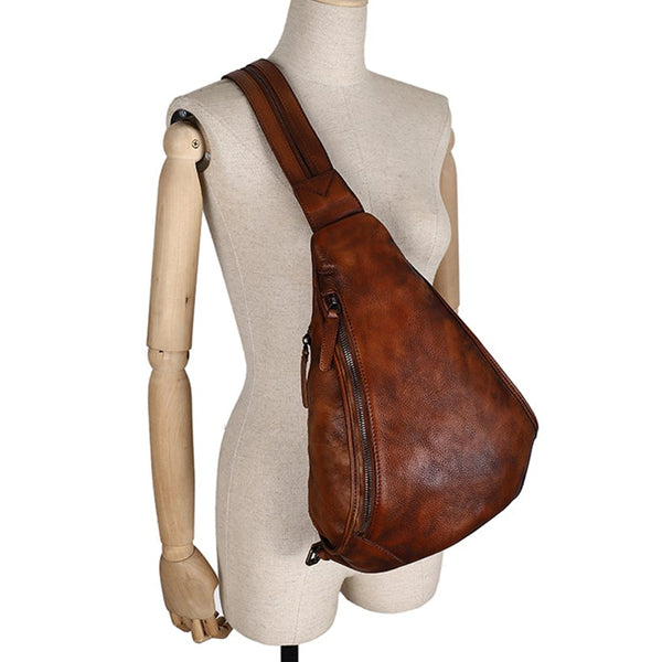 Cool Women's Leather Crossbody Chest Bag Small Sling Backpack Purse For Women Genuine-Leather