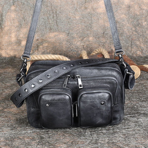 Vintage Womens Genuine Leather Crossbody Satchel Bag Purse for Women