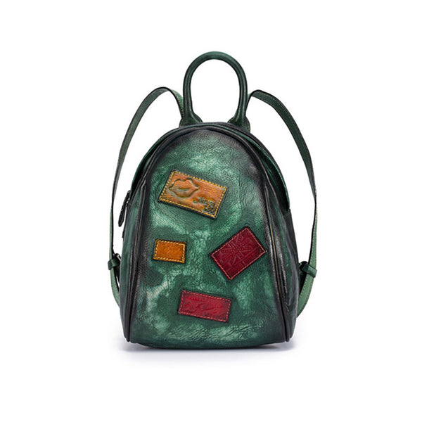 Cool Womens Backpack Vintage Dyeing Leather Backpacks for Women GREEN