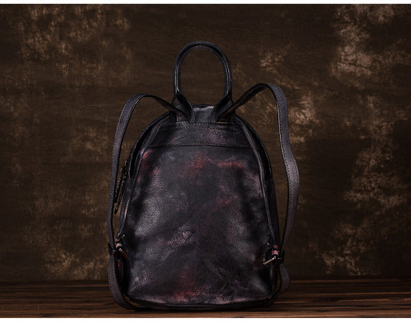Cool Womens Backpack Vintage Dyeing Leather Backpacks for Women Handmade