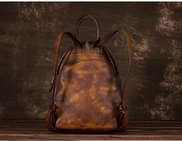 Cool Womens Backpack Vintage Dyeing Leather Backpacks for Women small