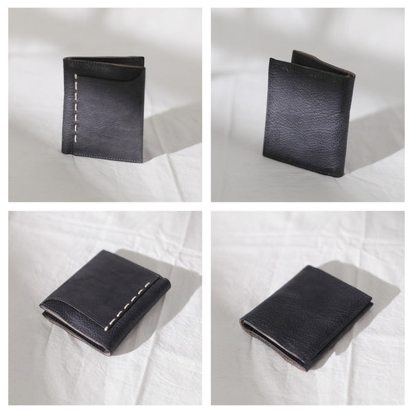 Cool Womens Black Leather Small Wallet Purse Handmade Clutch for Women Details