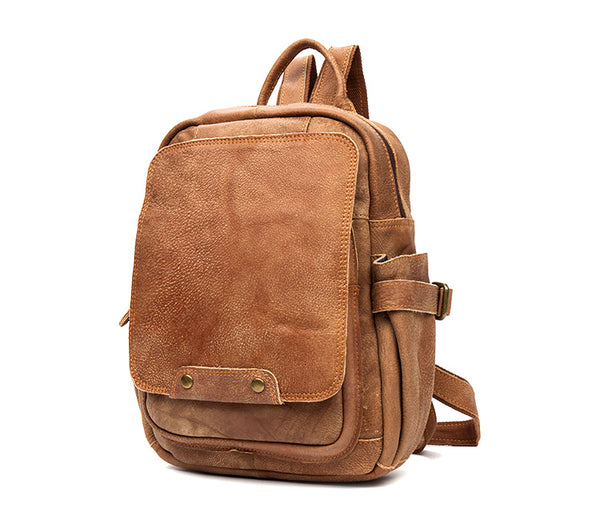 Cool Womens Brown Genuine Leather Backpack Purse Small Rucksack Bags For Women Cowhide