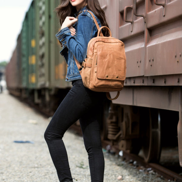 Cool Womens Brown Genuine Leather Backpack Purse Small Rucksack Bags For Women Details
