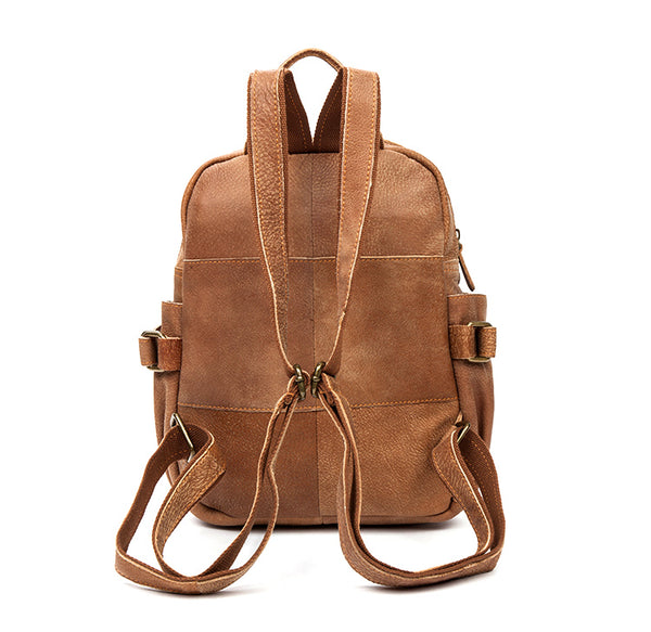 Cool Womens Brown Genuine Leather Backpack Purse Small Rucksack Bags For Women Genuine Leather