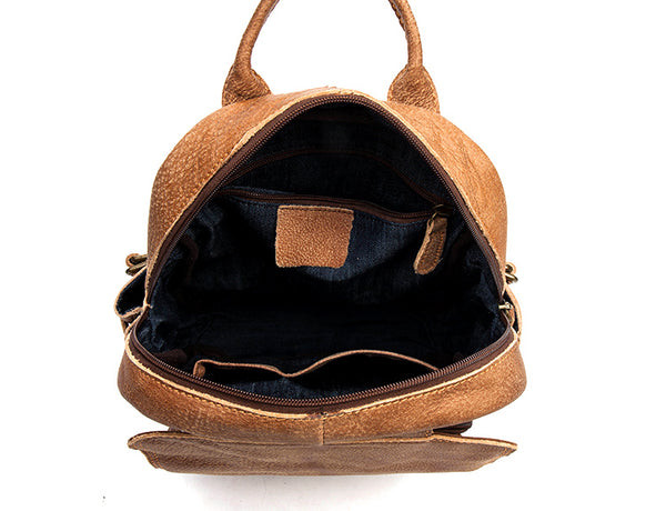 Cool Womens Brown Genuine Leather Backpack Purse Small Rucksack Bags For Women Inside