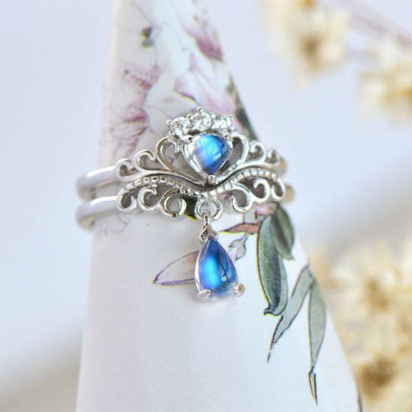 Couple Jewelry Moonstone Ring in White Gold Plated Silver Wedding Ring Women Men