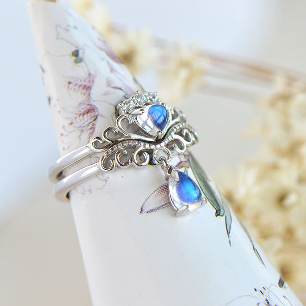 Couple Jewelry Moonstone Ring in White Gold Plated Silver Wedding Ring Women Men