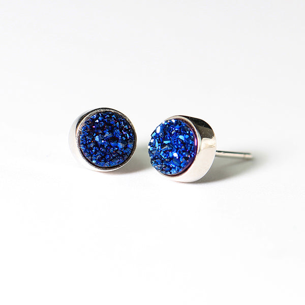Crystal Druse Drusy Stud Earrings Silver Jewelry Accessories Women blue