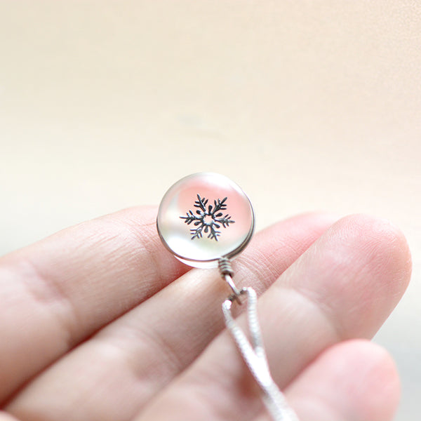 Artificial Crystal Glass Snowflake Pendant Necklace in Sterling Silver Unique Handmade Jewelry Women