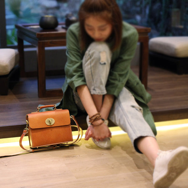 Cube Bag Womens Brown Leather Satchel Bag Handbags Crossbody Bags Boutique